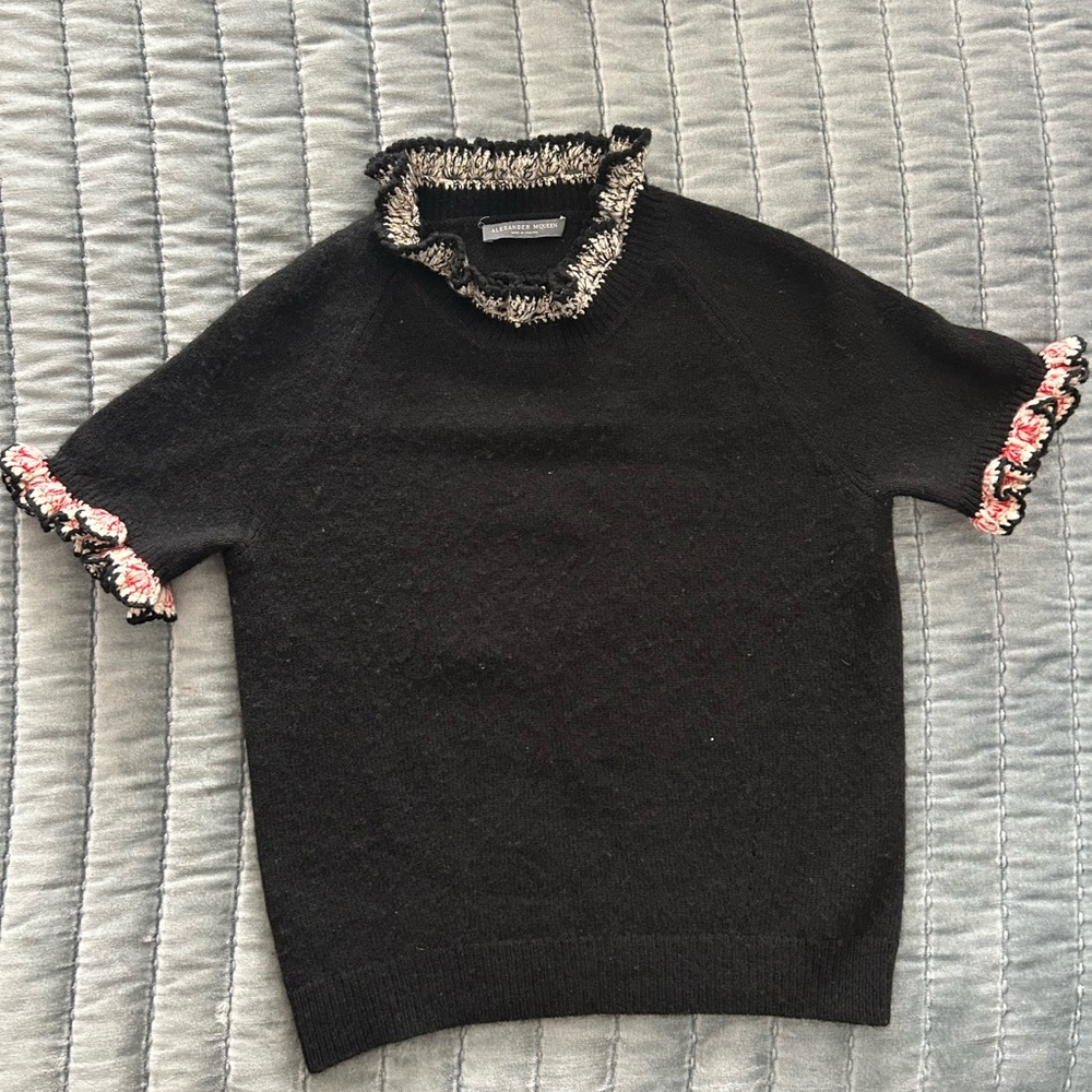 Alexander McQueen Black Sweater with Pink and Cream Accents
